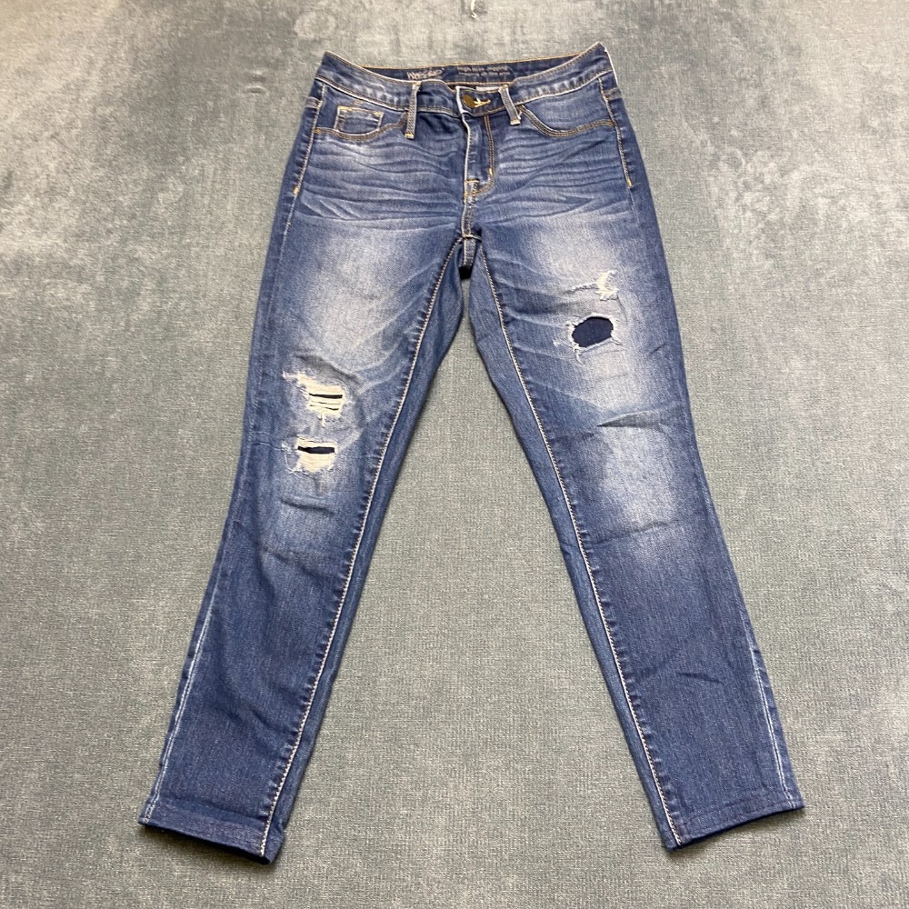 Mossimo High Rise Jegging Jeans Women 00/24R Blue Denim Distressed Power Stretch